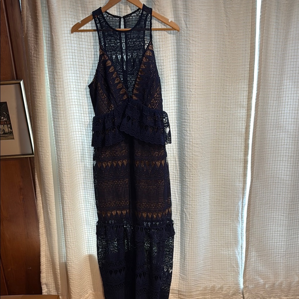 Blue Tiered Halter Maxi Dress for Cocktail